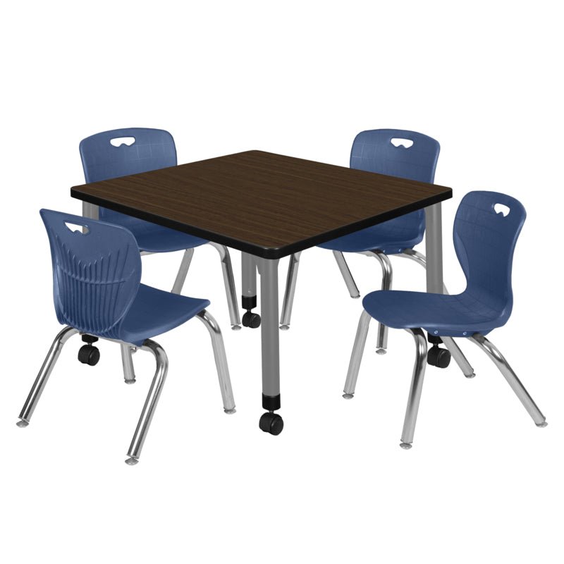 Regency Kee Mobile Adjustable Classroom Square Table with 4 Andy Stack Chairs 30" W x 30" D x 23" H (REG - TB3030 - 45) - SchoolOutlet