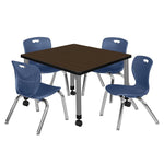 Regency Kee Mobile Adjustable Classroom Square Table with 4 Andy Stack Chairs 30