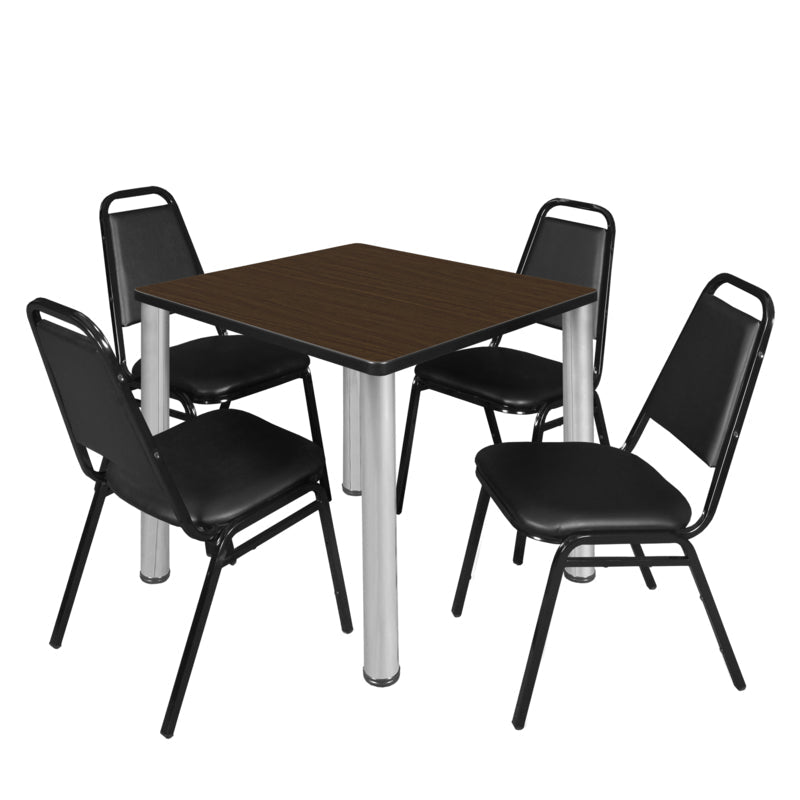 Regency Kee Breakroom Square Table with 4 Restaurant Stack Chairs 30" W x 30" D x 29" H (REG - TB3030P - 29) - SchoolOutlet