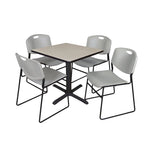 Regency Cain Professional Square Breakroom Table and 4 Zeng Stack Chairs 30