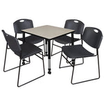 Regency Kee Mobile Adjustable Classroom Square Table with 4 Black Zeng Stack Chairs 30