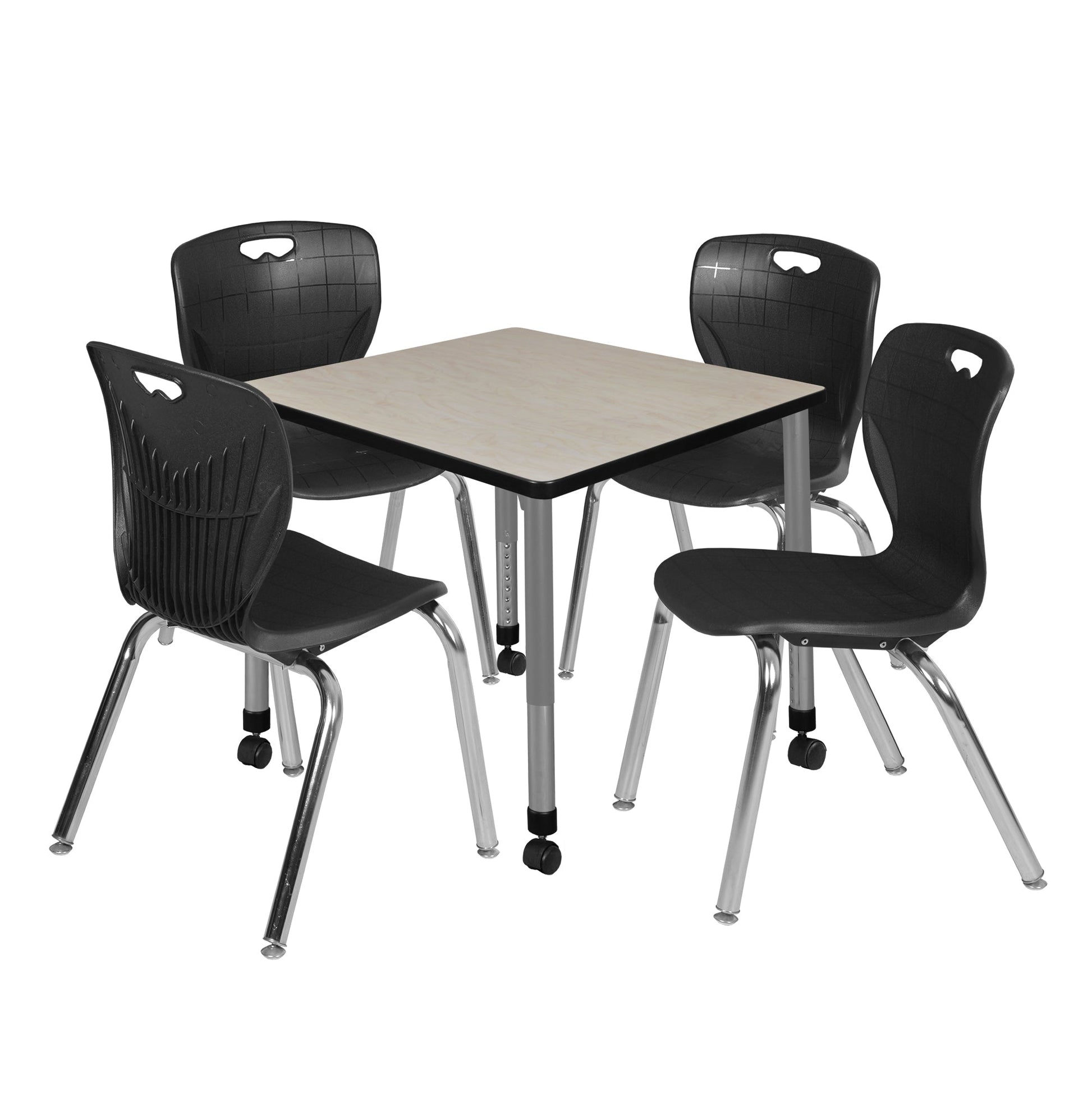 Regency Kee 30 in. Square Adjustable Classroom Table & 4 Andy 18 in. Stack Chairs - SchoolOutlet