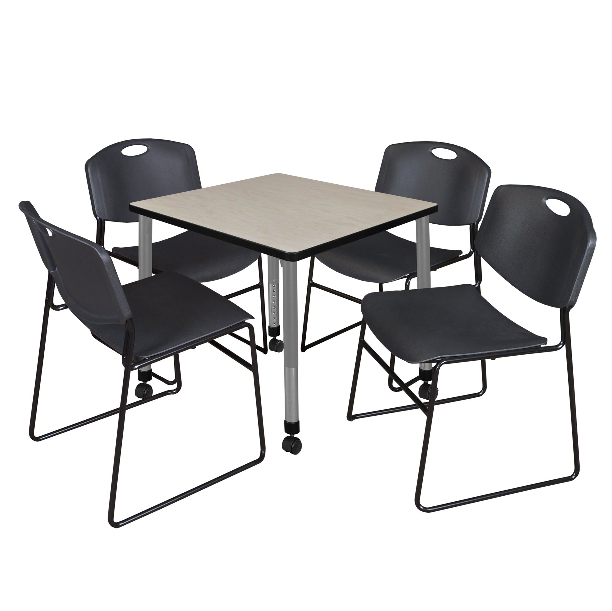 Regency Kee 30 in. Square Adjustable Classroom Table & 4 Zeng Stack Chairs - SchoolOutlet