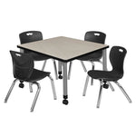 Regency Kee Mobile Adjustable Classroom Square Table with 4 Andy Stack Chairs 30