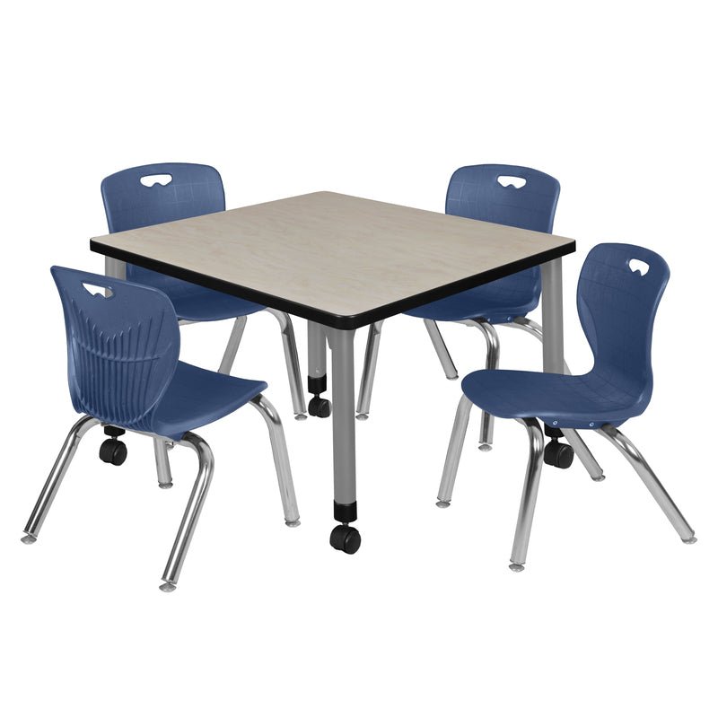 Regency Kee Mobile Adjustable Classroom Square Table with 4 Andy Stack Chairs 30" W x 30" D x 23" H (REG - TB3030 - 45) - SchoolOutlet