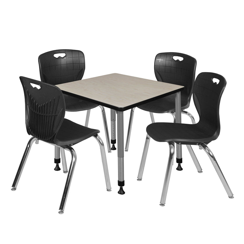 Regency Kee 30 in. Square Adjustable Classroom Table & 4 Andy 18 in. Stack Chairs - SchoolOutlet