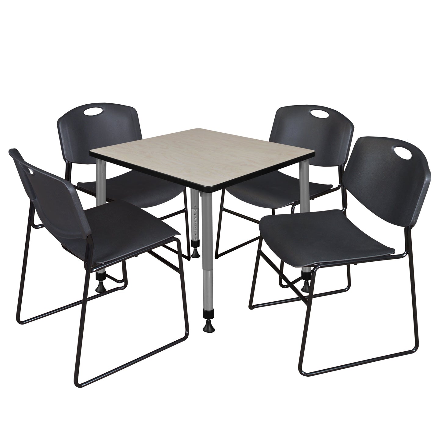 Regency Kee 30 in. Square Adjustable Classroom Table & 4 Zeng Stack Chairs - SchoolOutlet