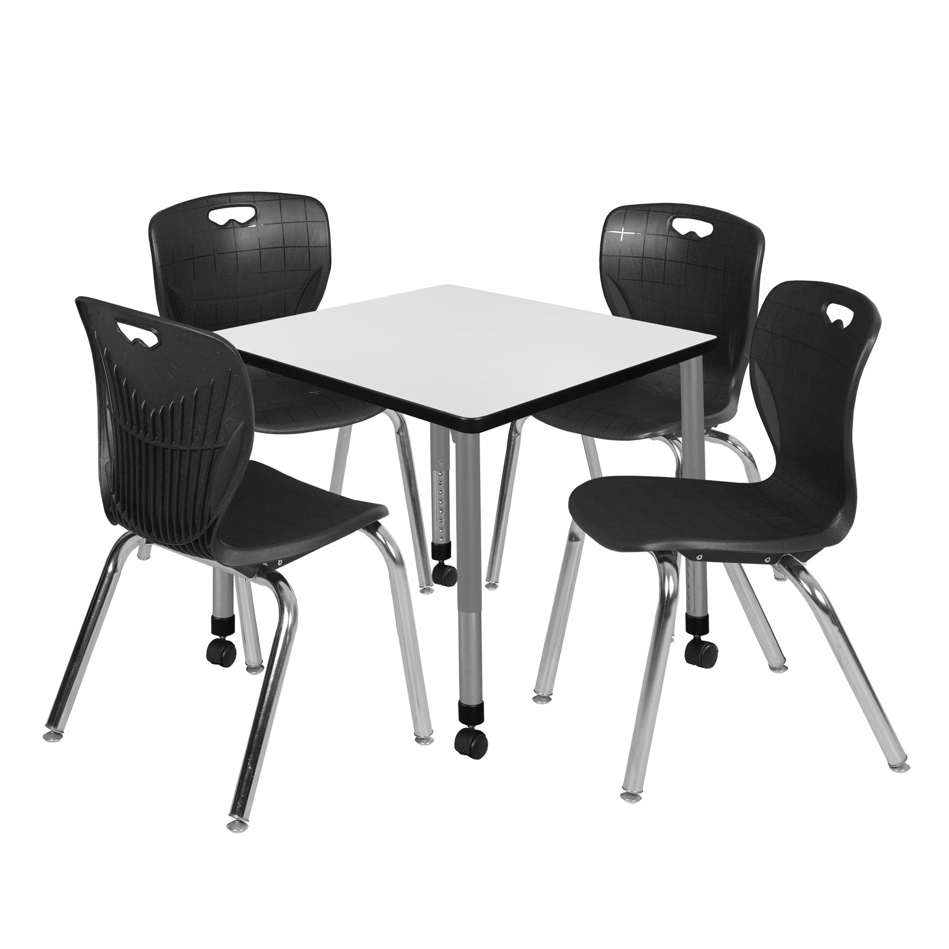 Regency Kee 30 in. Square Adjustable Classroom Table & 4 Andy 18 in. Stack Chairs - SchoolOutlet