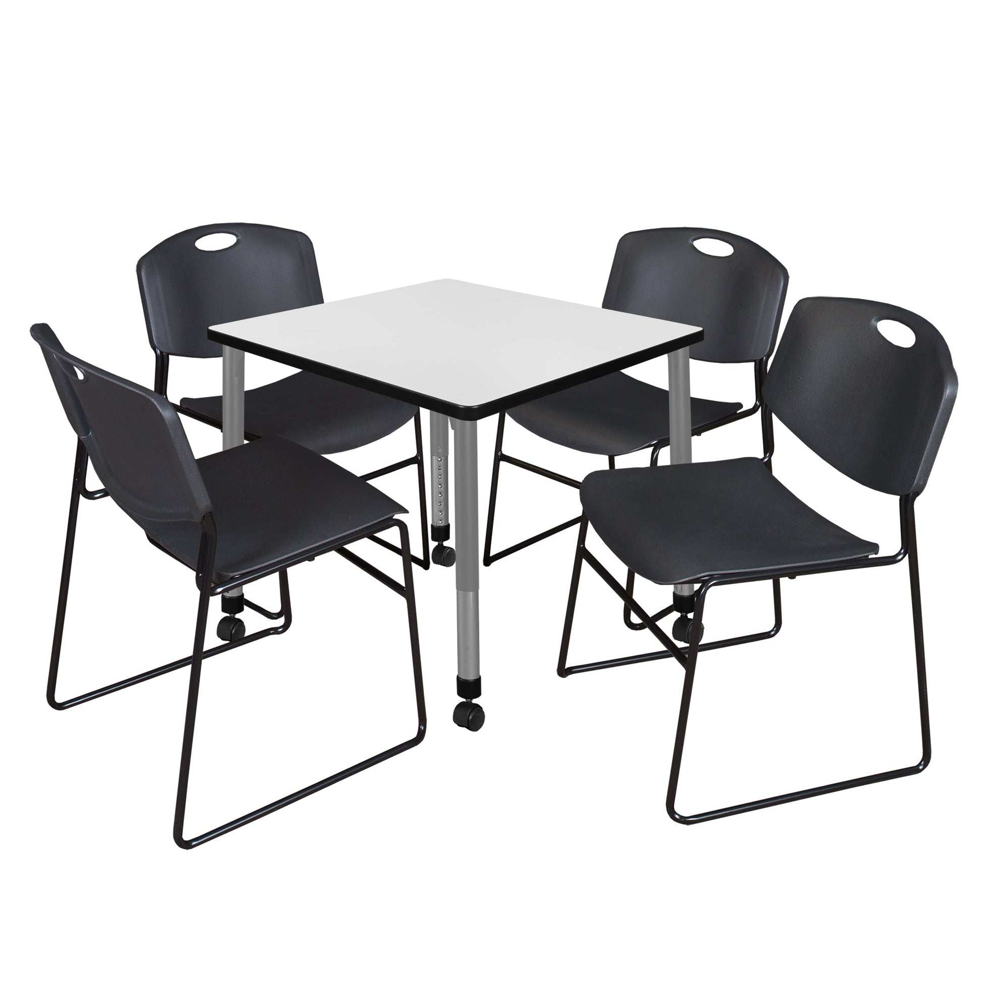 Regency Kee 30 in. Square Adjustable Classroom Table & 4 Zeng Stack Chairs - SchoolOutlet