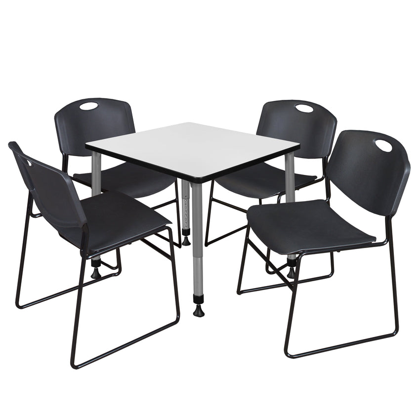 Regency Kee 30 in. Square Adjustable Classroom Table & 4 Zeng Stack Chairs - SchoolOutlet