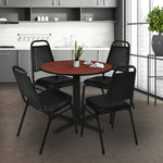 Regency Cain Round X - Base Breakroom Table with 4 Black Restaurant Stack Chairs 30