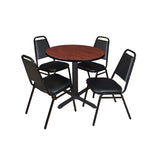 Regency Cain Round X - Base Breakroom Table with 4 Black Restaurant Stack Chairs 30