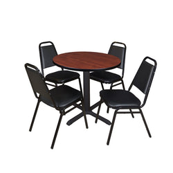 Regency Cain Round X-Base Breakroom Table with 4 Black Restaurant Stack Chairs 30" W x 30" D x 29" H (REG-TB30R-29)