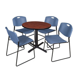 Regency Cain Round X-Base Breakroom Table with 4 Zeng Stack Chairs 30" W x 30" D x 29" H (REG-TB30R-44)