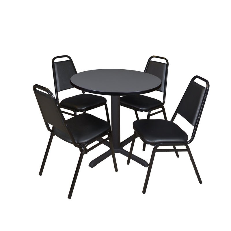 Regency Cain Round X - Base Breakroom Table with 4 Black Restaurant Stack Chairs 30" W x 30" D x 29" H (REG - TB30R - 29) - SchoolOutlet