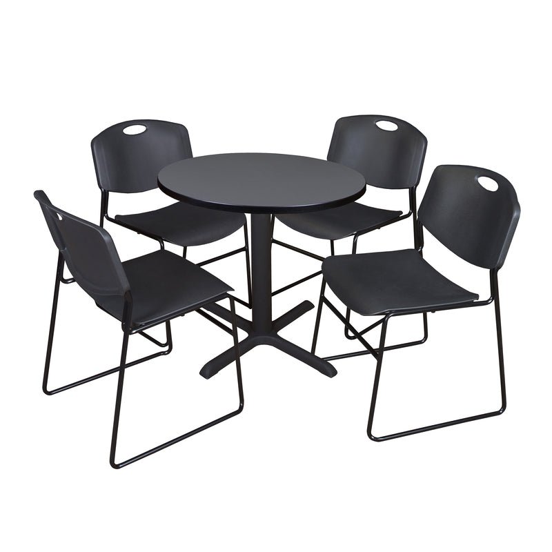 Regency Cain Round X - Base Breakroom Table with 4 Zeng Stack Chairs 30" W x 30" D x 29" H (REG - TB30R - 44) - SchoolOutlet