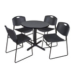 Regency Cain Round X - Base Breakroom Table with 4 Zeng Stack Chairs 30