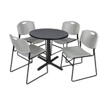 Regency Cain Round X - Base Breakroom Table with 4 Zeng Stack Chairs 30