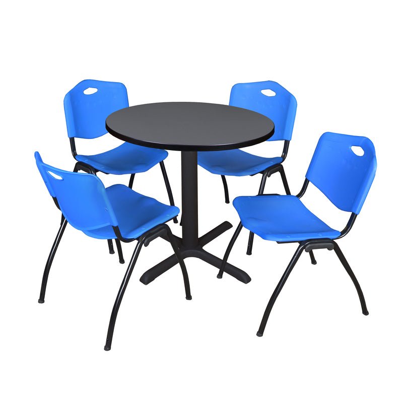 Regency Cain Round X - Base Breakroom Table with 4 M Stack Chairs 30" W x 30" D x 29" H (REG - TB30R - 47) - SchoolOutlet