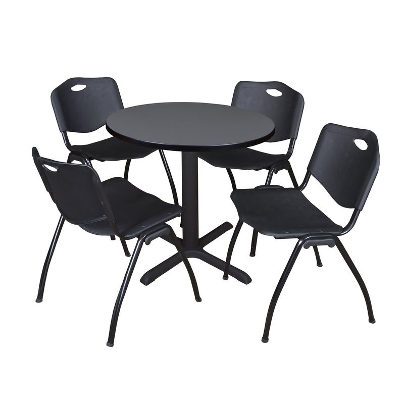 Regency Cain Round X - Base Breakroom Table with 4 M Stack Chairs 30" W x 30" D x 29" H (REG - TB30R - 47) - SchoolOutlet