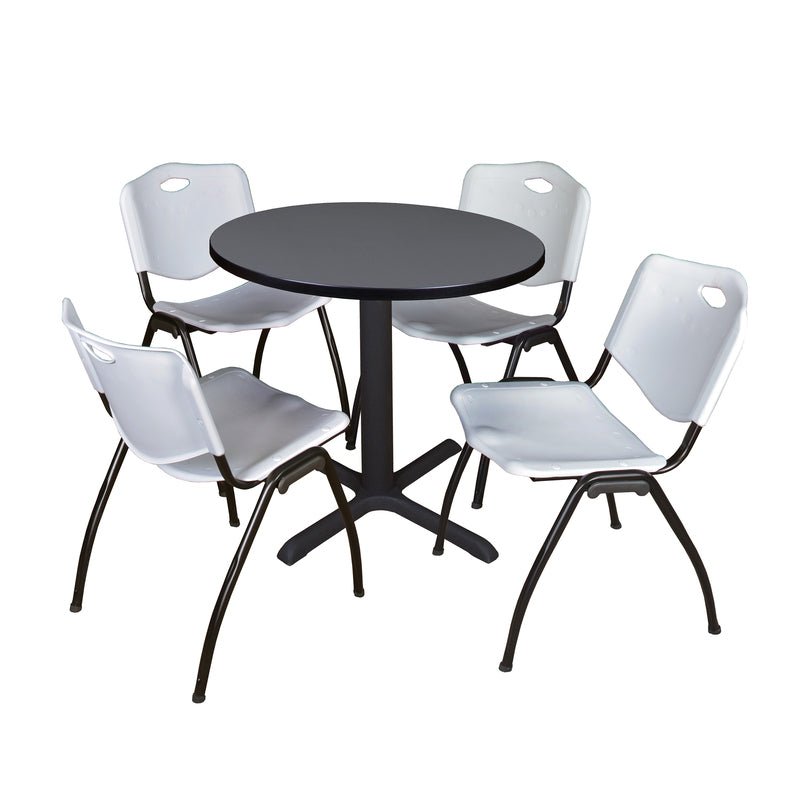 Regency Cain Round X - Base Breakroom Table with 4 M Stack Chairs 30" W x 30" D x 29" H (REG - TB30R - 47) - SchoolOutlet