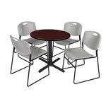 Regency Cain Round X - Base Breakroom Table with 4 Zeng Stack Chairs 30
