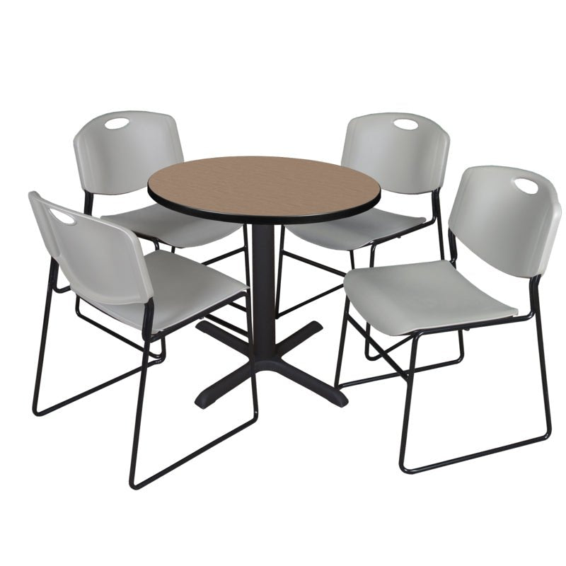 Regency Cain Round X - Base Breakroom Table with 4 Zeng Stack Chairs 30" W x 30" D x 29" H (REG - TB30R - 44) - SchoolOutlet