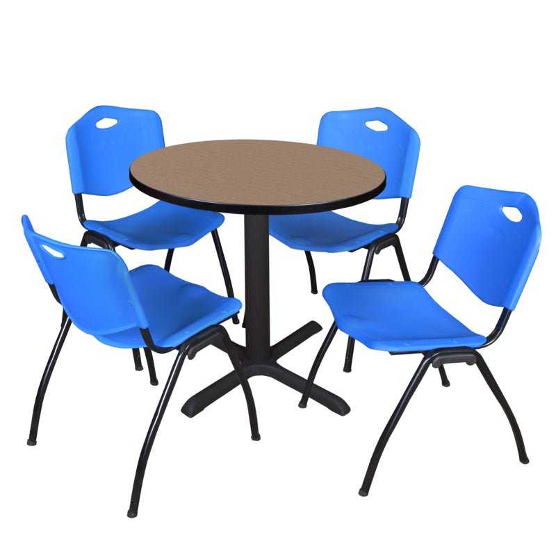 Regency Cain Round X - Base Breakroom Table with 4 M Stack Chairs 30" W x 30" D x 29" H (REG - TB30R - 47) - SchoolOutlet