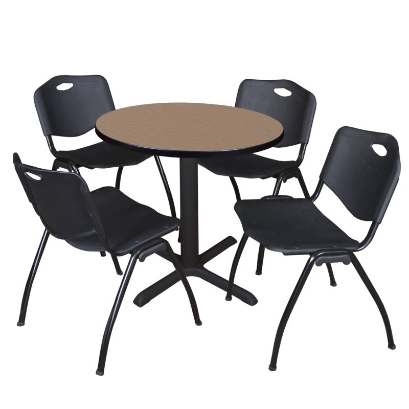 Regency Cain Round X - Base Breakroom Table with 4 M Stack Chairs 30" W x 30" D x 29" H (REG - TB30R - 47) - SchoolOutlet