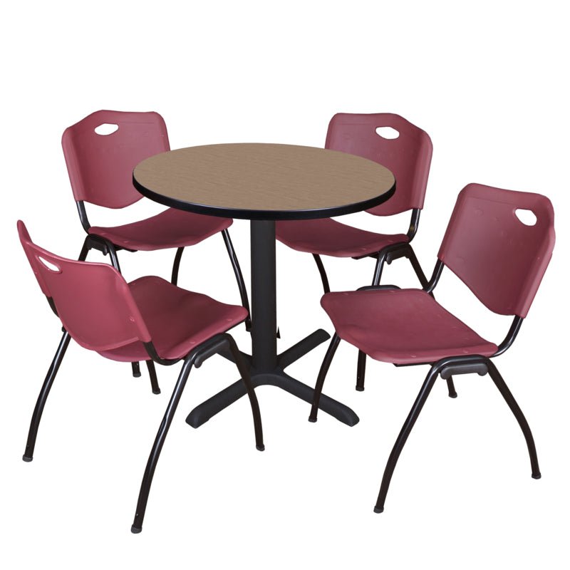 Regency Cain Round X - Base Breakroom Table with 4 M Stack Chairs 30" W x 30" D x 29" H (REG - TB30R - 47) - SchoolOutlet