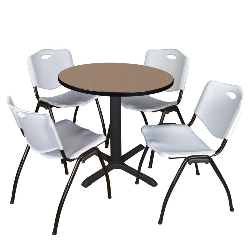 Regency Cain Round X - Base Breakroom Table with 4 M Stack Chairs 30" W x 30" D x 29" H (REG - TB30R - 47) - SchoolOutlet