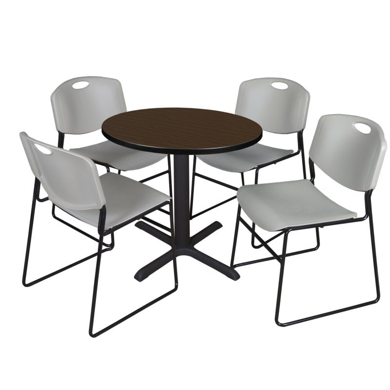 Regency Cain Round X - Base Breakroom Table with 4 Zeng Stack Chairs 30" W x 30" D x 29" H (REG - TB30R - 44) - SchoolOutlet