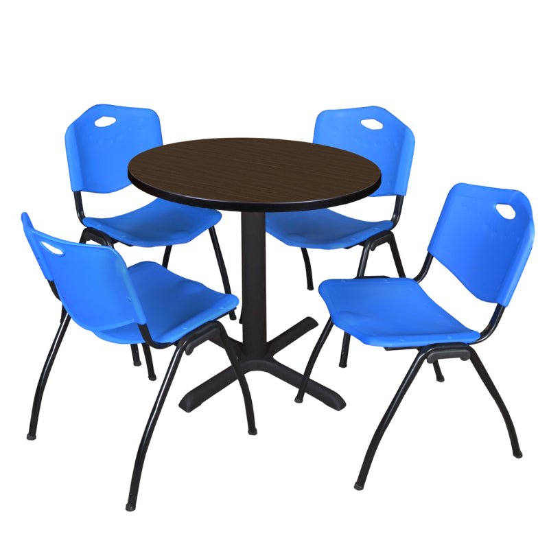 Regency Cain Round X - Base Breakroom Table with 4 M Stack Chairs 30" W x 30" D x 29" H (REG - TB30R - 47) - SchoolOutlet