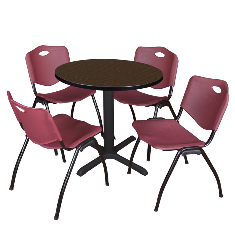Regency Cain Round X - Base Breakroom Table with 4 M Stack Chairs 30" W x 30" D x 29" H (REG - TB30R - 47) - SchoolOutlet
