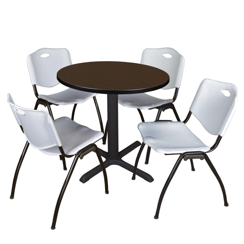 Regency Cain Round X - Base Breakroom Table with 4 M Stack Chairs 30" W x 30" D x 29" H (REG - TB30R - 47) - SchoolOutlet
