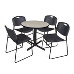 Regency Cain Round X - Base Breakroom Table with 4 Zeng Stack Chairs 30