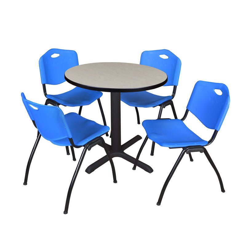 Regency Cain Round X - Base Breakroom Table with 4 M Stack Chairs 30" W x 30" D x 29" H (REG - TB30R - 47) - SchoolOutlet