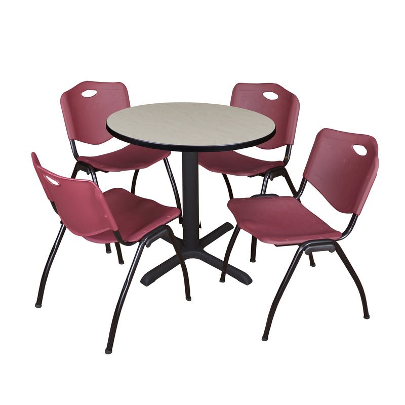 Regency Cain Round X - Base Breakroom Table with 4 M Stack Chairs 30" W x 30" D x 29" H (REG - TB30R - 47) - SchoolOutlet