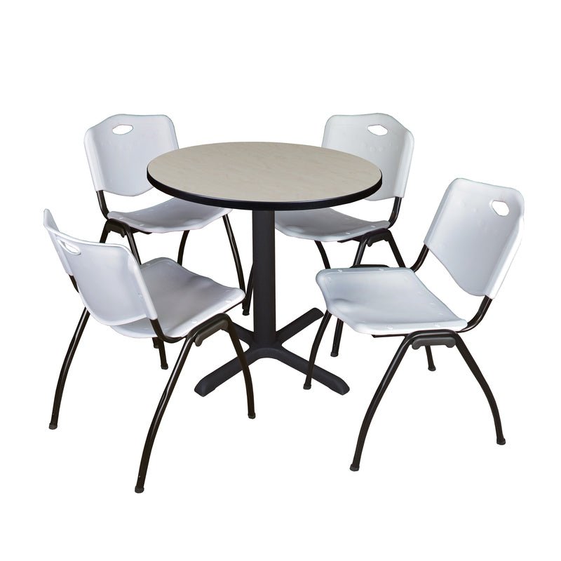 Regency Cain Round X - Base Breakroom Table with 4 M Stack Chairs 30" W x 30" D x 29" H (REG - TB30R - 47) - SchoolOutlet