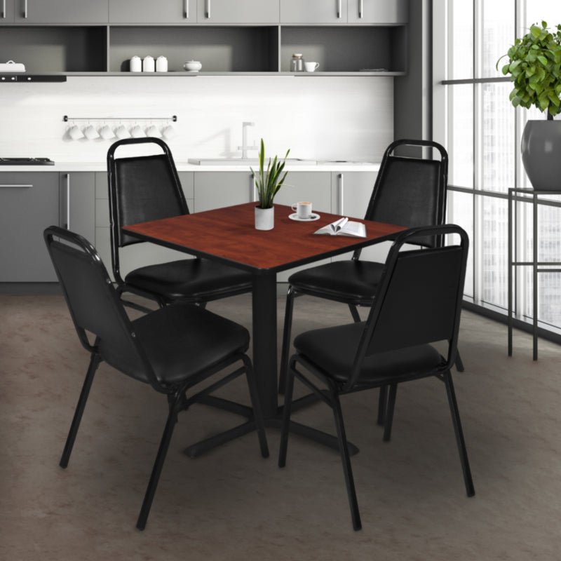 Regency Cain Square X - Base Breakroom Table with 4 Black Restaurant Stack Chairs 36" W x 36" D x 29" H (REG - TB3636 - 29) - SchoolOutlet