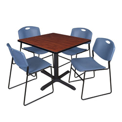 Regency Cain Square X-Base Breakroom Table with 4 Zeng Stack Chairs 36" W x 36" D x 29" H (REG-TB3636-44)