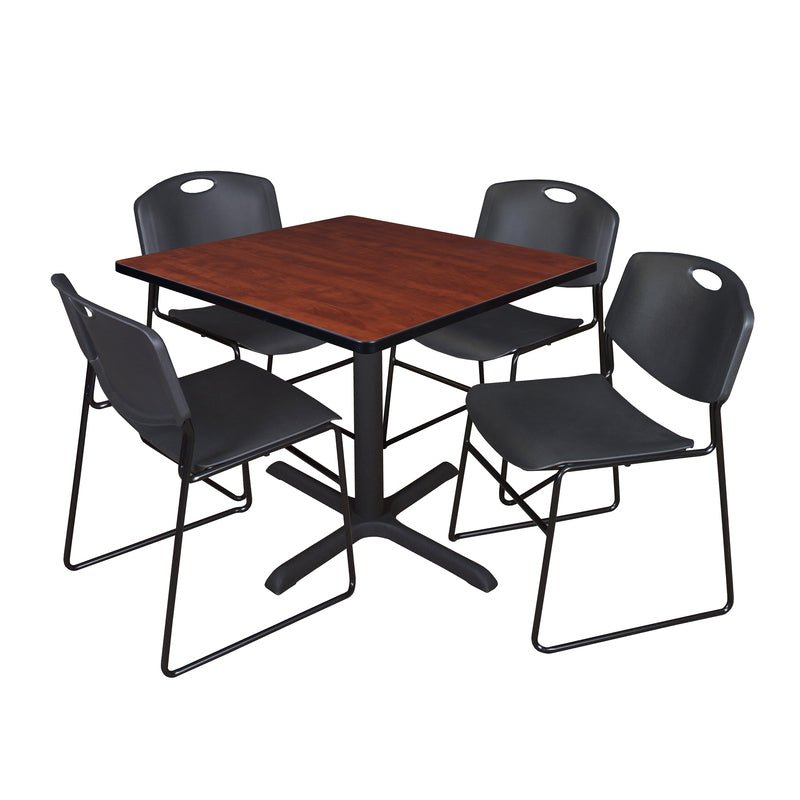 Regency Cain Square X - Base Breakroom Table with 4 Zeng Stack Chairs 36" W x 36" D x 29" H (REG - TB3636 - 44) - SchoolOutlet