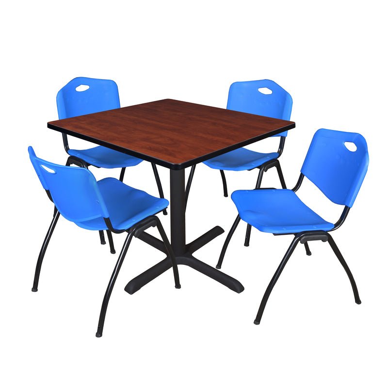 Regency Cain Square X - Base Breakroom Table with 4 M Stack Chairs 36" W x 36" D x 29" H (REG - TB3636 - 47) - SchoolOutlet