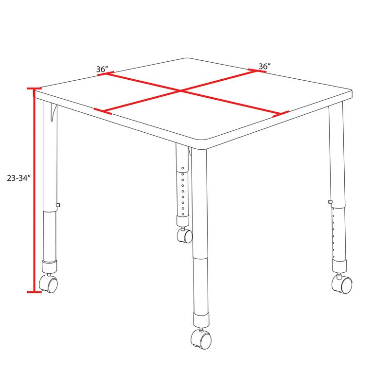 Regency Kee Mobile Adjustable Classroom Square Activity Table 36" W x 36" D x 23 - 34"H (REG - TB3636 - C) - SchoolOutlet