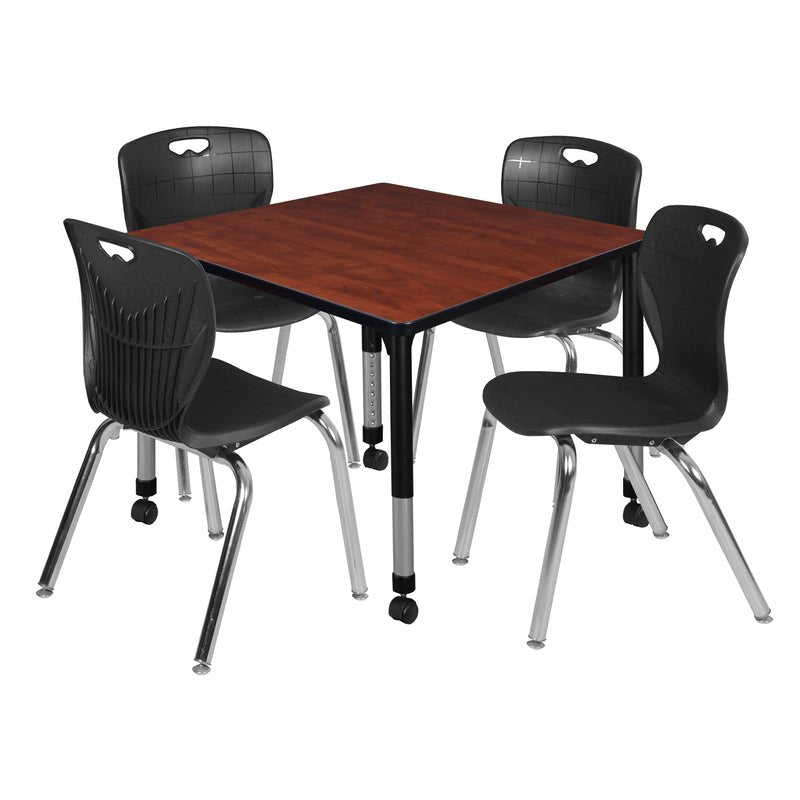 Regency Kee Mobile Adjustable Classroom Square Table with 4 Andy 18 in. Stack Chairs 36" W x 36" D x 23 - 34"H (REG - TB3636 - C40) - SchoolOutlet