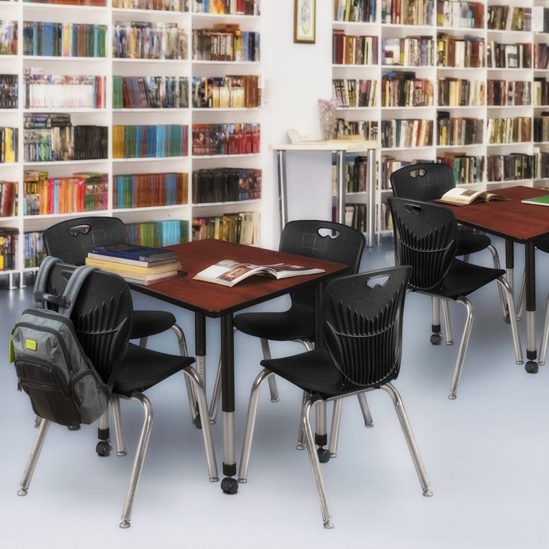 Regency Kee Mobile Adjustable Classroom Square Table with 4 Andy 18 in. Stack Chairs 36" W x 36" D x 23 - 34"H (REG - TB3636 - C40) - SchoolOutlet