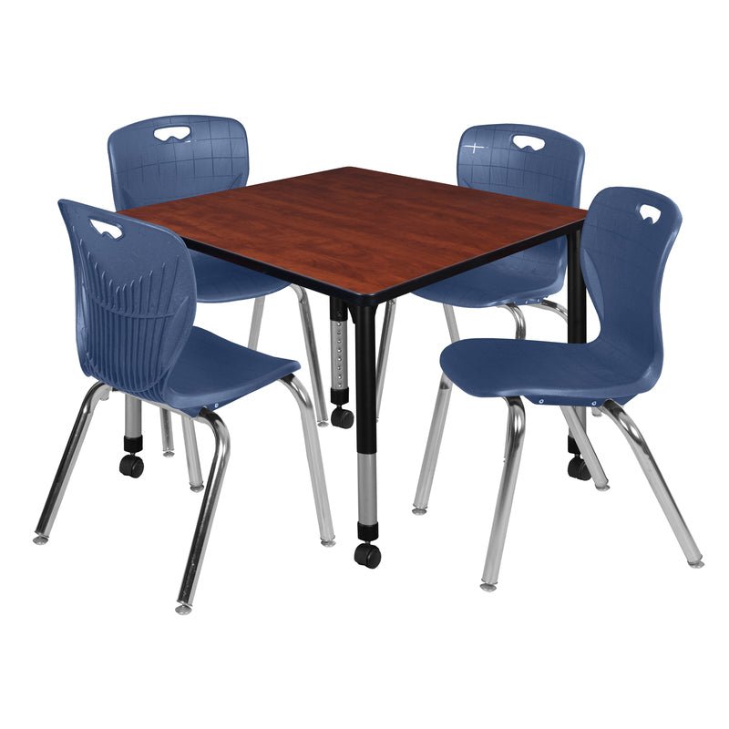 Regency Kee Mobile Adjustable Classroom Square Table with 4 Andy 18 in. Stack Chairs 36" W x 36" D x 23 - 34"H (REG - TB3636 - C40) - SchoolOutlet