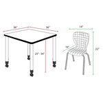 Regency Kee Mobile Adjustable Classroom Square Table with 4 Andy 12 in. Stack Chairs 36