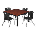 Regency Kee Mobile Adjustable Classroom Square Table with 4 Andy 12 in. Stack Chairs 36