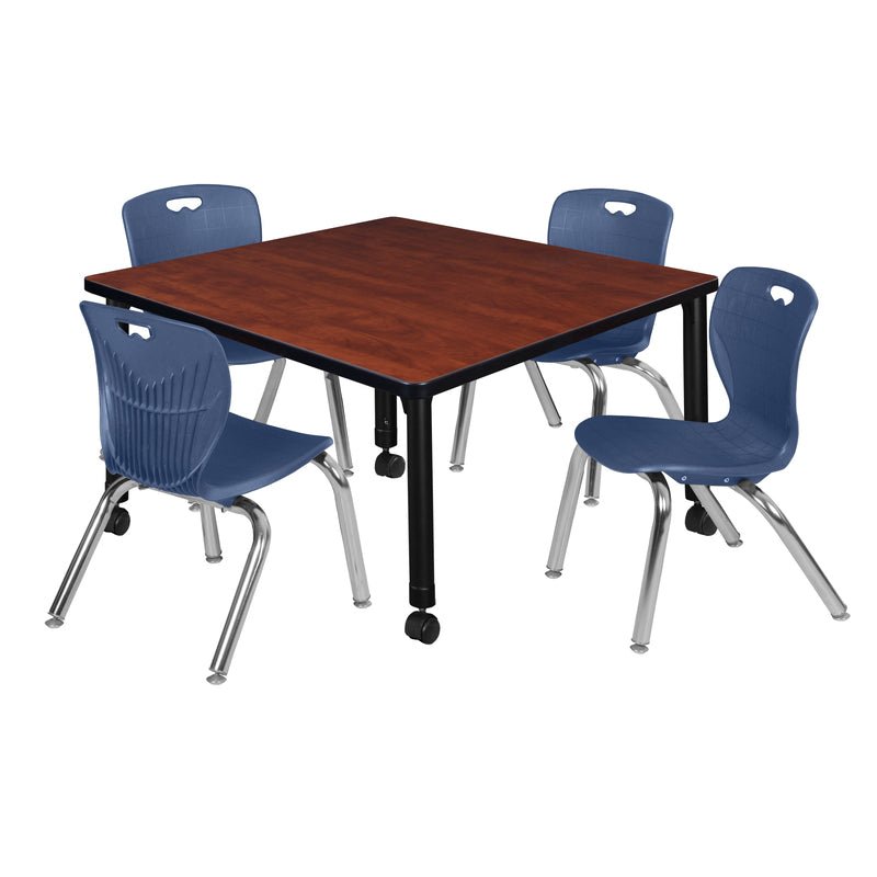 Regency Kee Mobile Adjustable Classroom Square Table with 4 Andy 12 in. Stack Chairs 36" W x 36" D x 23 - 34"H (REG - TB3636C - 45) - SchoolOutlet